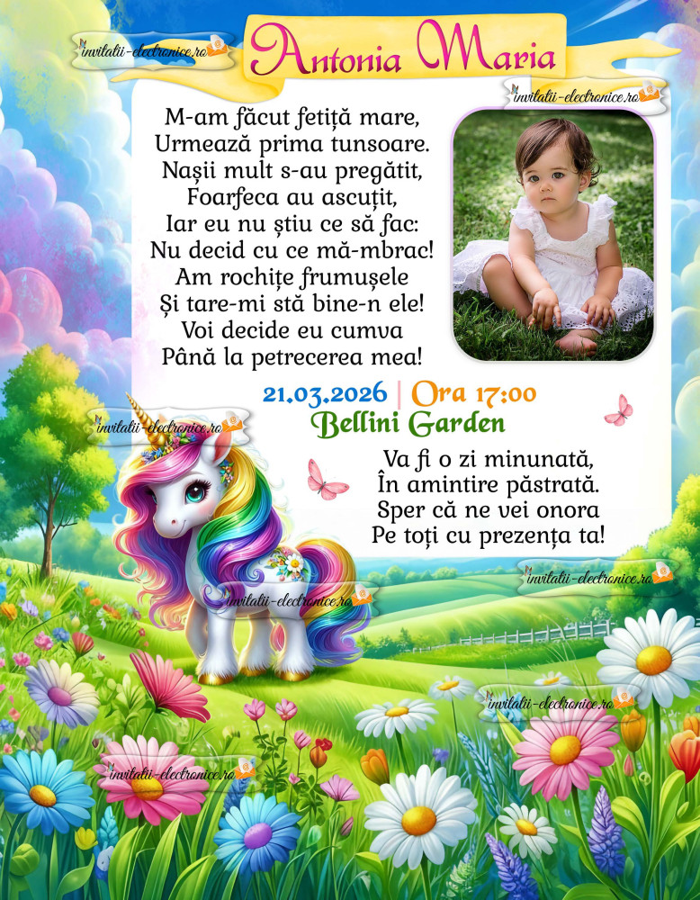 Invitatie digitala cu unicorn