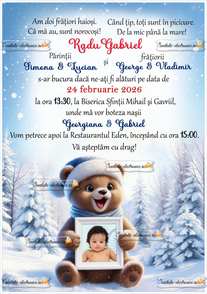 Invitatie de botez cu ursulet 