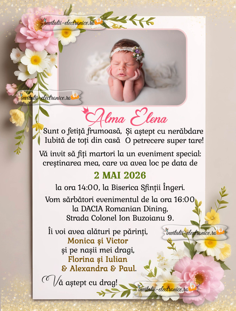 Invitatie la botez cu flori