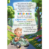Invitatie la aniversare - baietel in masina