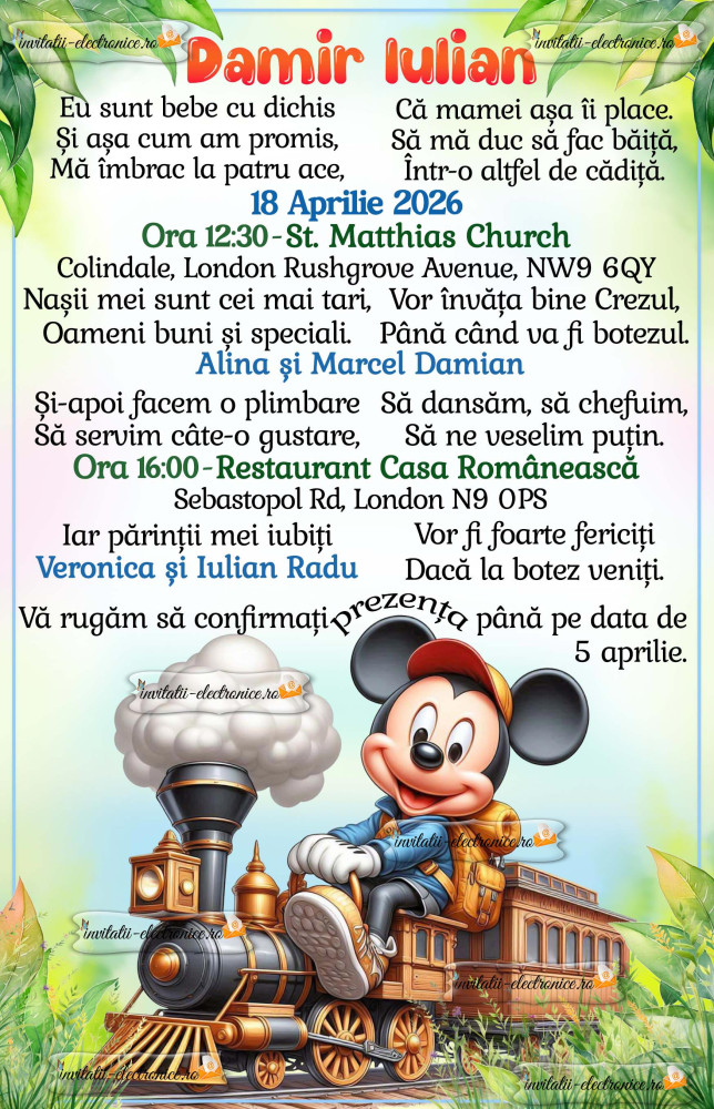 Invitatie la botez cu Mickey Mouse