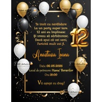 Invitatie cu alb, negru, auriu