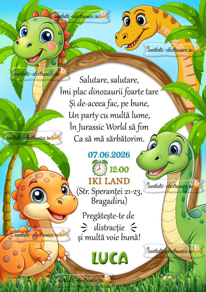 Invitatie cu dinozauri