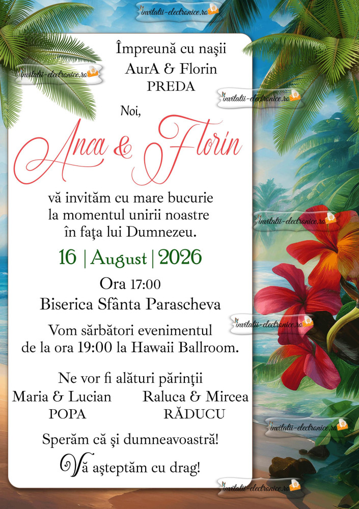 Invitatie la nunta - fundal exotic