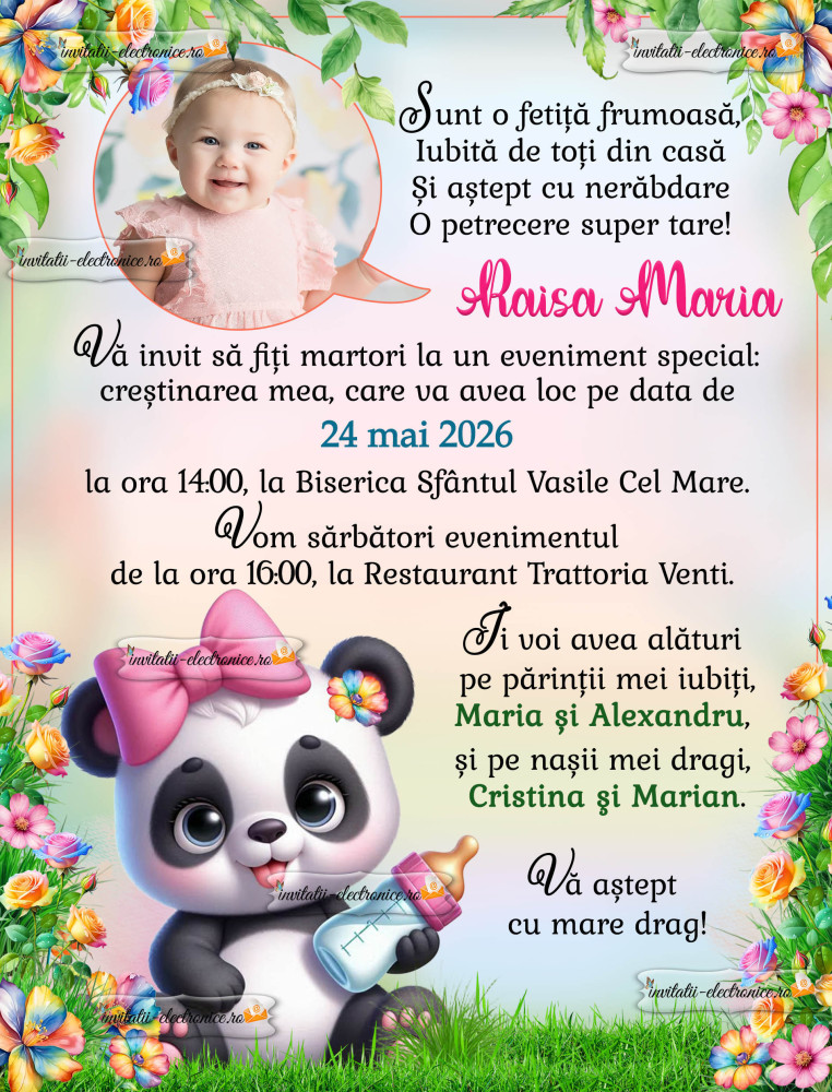 Invitatie botez fetita cu ursulet