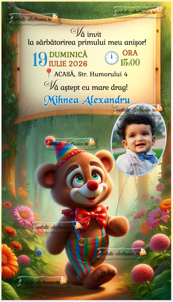 Invitatie petrecere copii cu ursulet