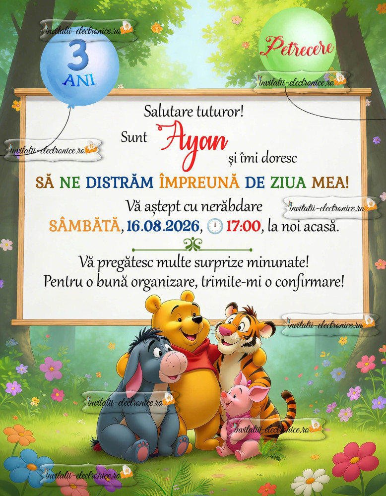 Invitatie la petrecere cu Winnie the Pooh
