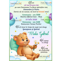 Invitatie la botez de baietel cu ursulet