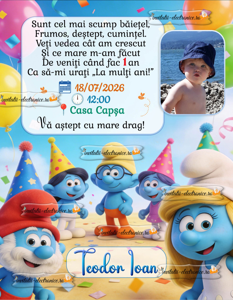 Invitatie la aniversare cu strumfi