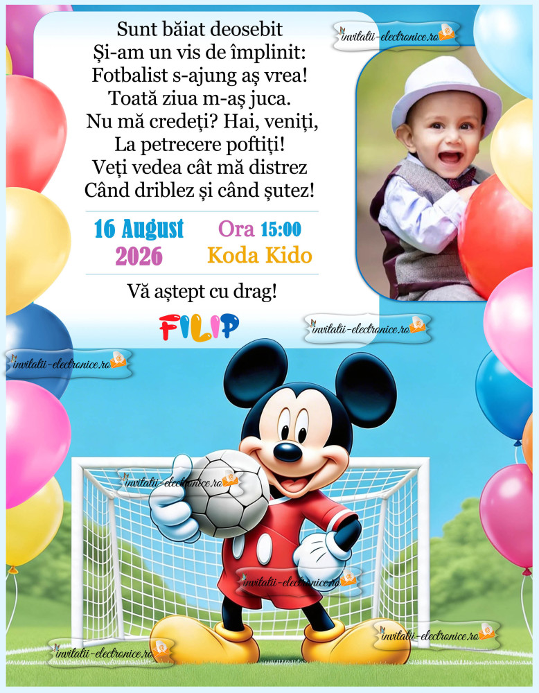 Invitatie cu Mickey Mouse si baloane