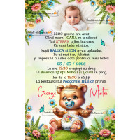 Invitatie la botez cu ursulet bebe